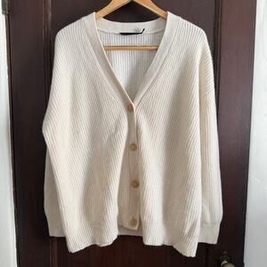 JENNI KAYNE | Cream Cashmere Fisherman Style Boyfriend Cardigan | Extra Small